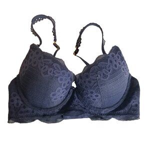 AERIE‎ Bra 34C Blue lace Padded Push up Rose Gold Hardware Underwire Adjustable